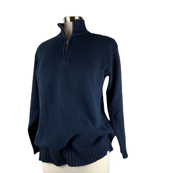 Navy Lauren Ralph Lauren Gold Zip Chunky Knit Oversized Sweater Size Small - Picture 1 of 8